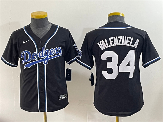 Personalized Youth Los Angeles Dodgers #34 Fernando Valenzuela Black Stitched Baseball Jersey