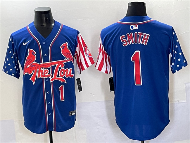 Personalized Men’s St.Louis Cardinals #1 Ozzie Smith Royal Independence Day Premier Limited Stitched Baseball Jersey