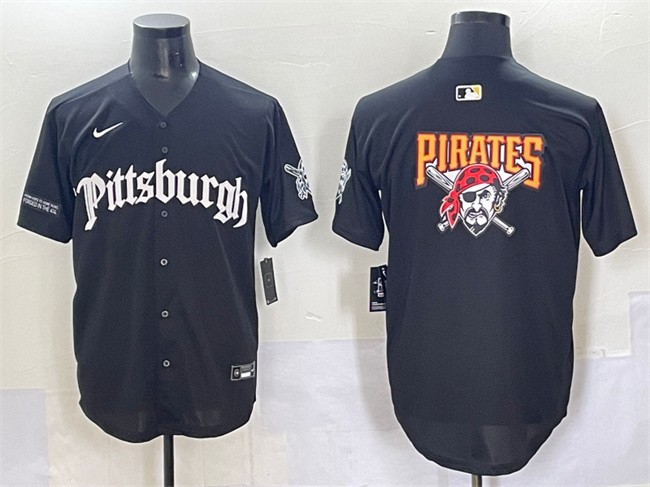 Personalized Men’s Pittsburgh Pirates Team Big Logo Black ‘Gothic Steel City Edition’ Limited Stitched Baseball Jersey