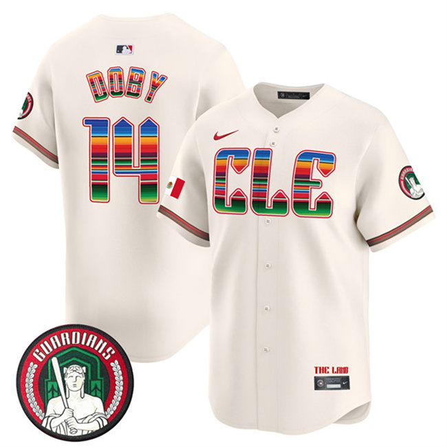 Personalized Men’s Cleveland Guardians #14 Larry Doby Cream Mexico Premier Limited Stitched Baseball Jersey