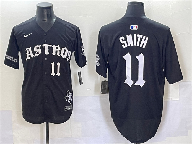 Personalized Men’s Houston Astros #11 Cam Smith Black Gothic ‘Houston Born Barrio Raised’ Limited Stitched Baseball Jersey