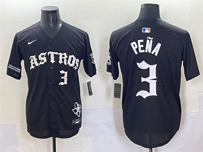 Personalized Men’s Houston Astros #3 Jeremy Pena Black Gothic ‘Houston Born Barrio Raised’ Limited Stitched Baseball Jersey