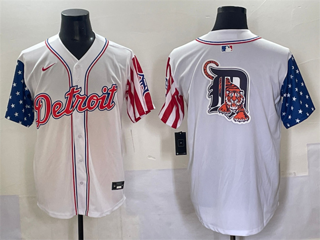 Personalized Men’s Detroit Tigers Team Big Logo White 2025 Memorial Day Premier Limited Stitched Baseball Jersey