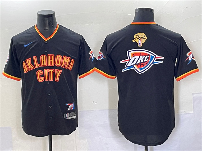 Personalized Men’s Oklahoma City Thunder Team Big Logo Black 2025 Finals Stitched Baseball Jersey