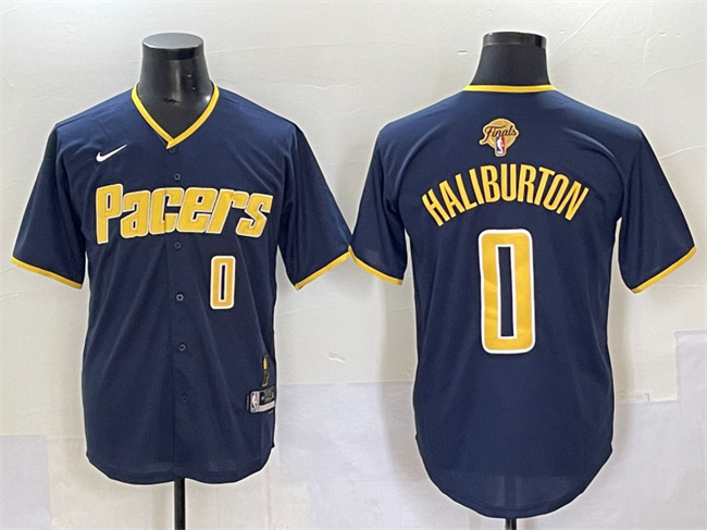 Personalized Men’s Indiana Pacers #0 Tyrese Haliburton Navy 2025 Finals Stitched Baseball Jersey