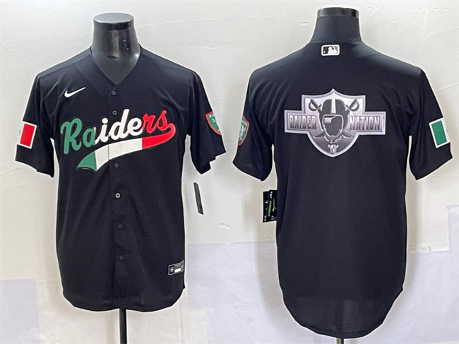 Personalized Men’s Las Vegas Raiders Team Big Logo Black Mexico Cool Base Stitched Baseball Jersey