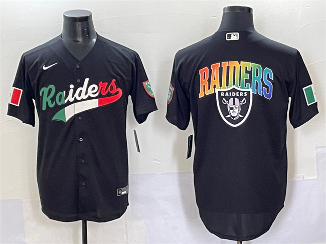 Personalized Men’s Las Vegas Raiders Team Big Logo Black Mexico Cool Base Stitched Baseball Jersey