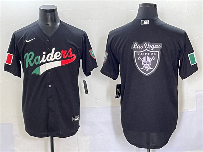 Personalized Men’s Las Vegas Raiders Team Big Logo Black Mexico Cool Base Stitched Baseball Jersey