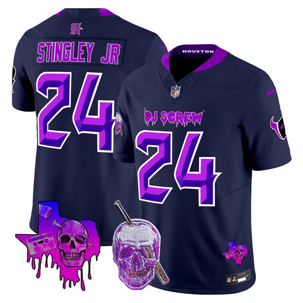 Personalized Men’s Houston Texans #24 Derek Stingley Jr. Navy F.U.S.E. DJ Screw Limited Stitched Football Jersey