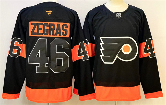Personalized Men’s Philadelphia Flyers #46 Trevor Zegras Black 2024 Stitched Jersey