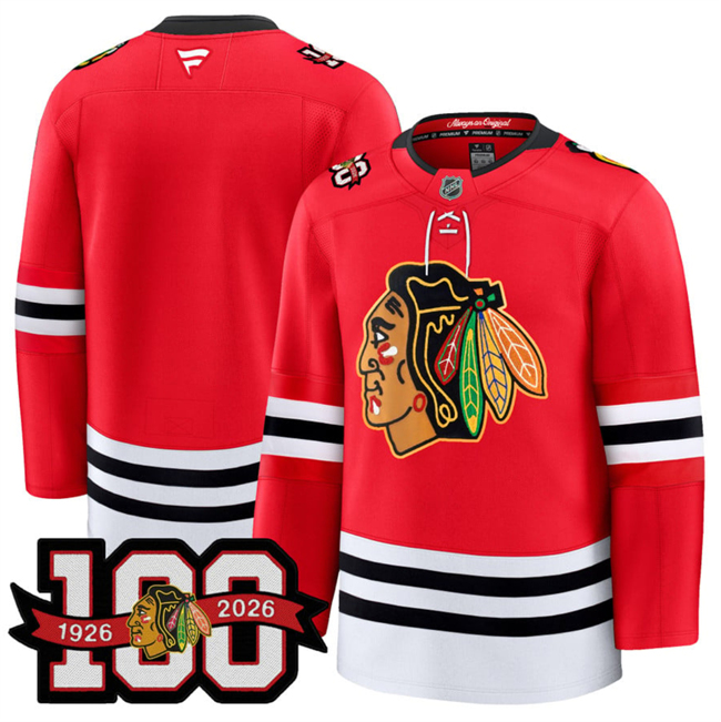 Personalized Men’s Chicago Blackhawks Blank Red 2025 Home 100th Anniversary Stitched Hockey Jersey
