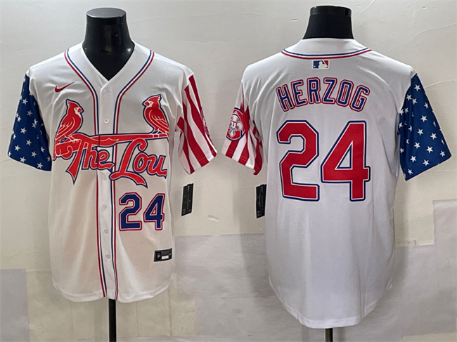 Personalized Men’s St.Louis Cardinals #24 Whitey Herzog White Independence Day Premier Limited Stitched Baseball Jersey