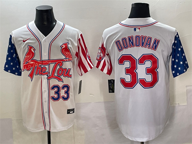 Personalized Men’s St.Louis Cardinals #33 Brendan Donovan White Independence Day Premier Limited Stitched Baseball Jersey