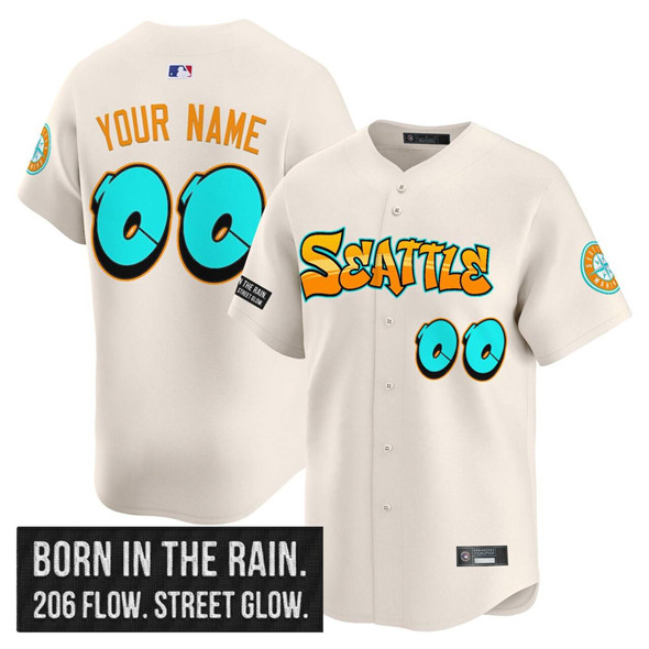 Personalized Men’s Seattle Mariners Active Player Cream 2025 ‘Graffiti Emerald Drop Edition’ Premier Limited Stitched Jersey