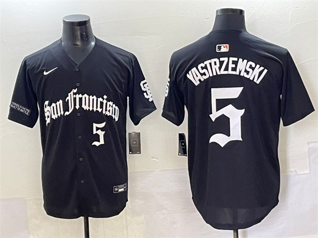 Personalized Men’s San Francisco Giants #5 Mike Yastrzemski Black ‘Gothic Fog Edition’ Premier Limited Stitched Baseball Jersey