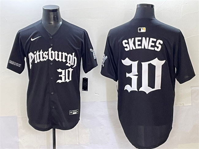 Personalized Men’s Pittsburgh Pirates #30 Paul Skenes Black ‘Gothic Steel City Edition’ Limited Stitched Baseball Jersey