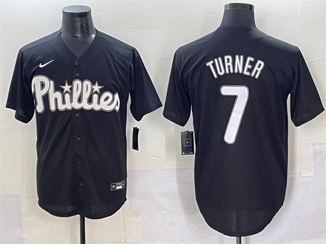 Personalized Men’s Philadelphia Phillies #7 Trea Turner Black Lights Out Limited Stitched Baseball Jersey