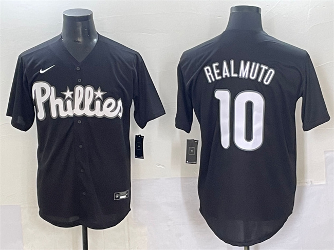 Personalized Men’s Philadelphia Phillies #10 J.T. Realmuto Black Lights Out Limited Stitched Baseball Jersey