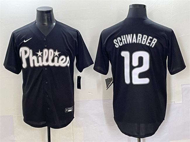 Personalized Men’s Philadelphia Phillies #12 Kyle Schwarber Black Lights Out Limited Stitched Baseball Jersey