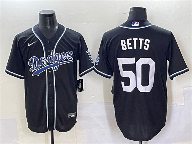 Personalized Men’s Los Angeles Dodgers #50 Mookie Betts Black Fashion Stitched Baseball Jersey
