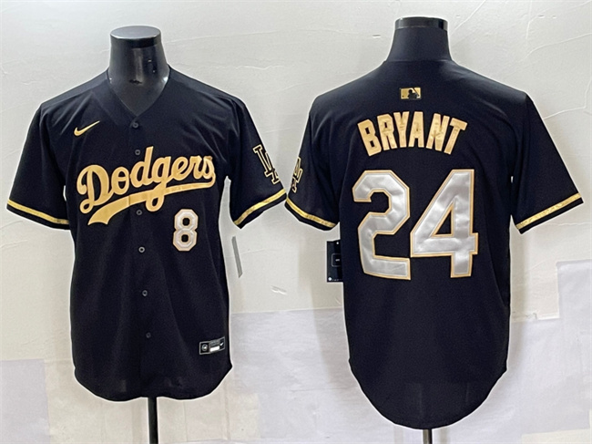 Personalized Men’s Los Angeles Dodgers Front #8 Back #24 Kobe Bryant Black Gold Limited Stitched Jersey