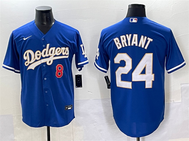 Personalized Men’s Los Angeles Dodgers Front #8 Back #24 Kobe Bryant Blue Gold Cool Base Stitched Jersey