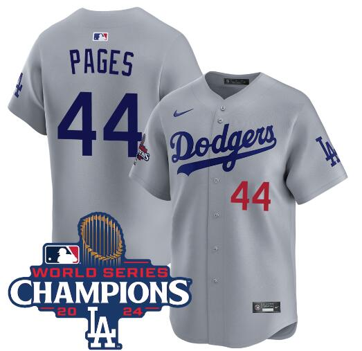 Personalized Men’s Los Angeles Dodgers #44 Andy Pages Grey 2024 World Series Champions Limited Stitched Baseball Jersey