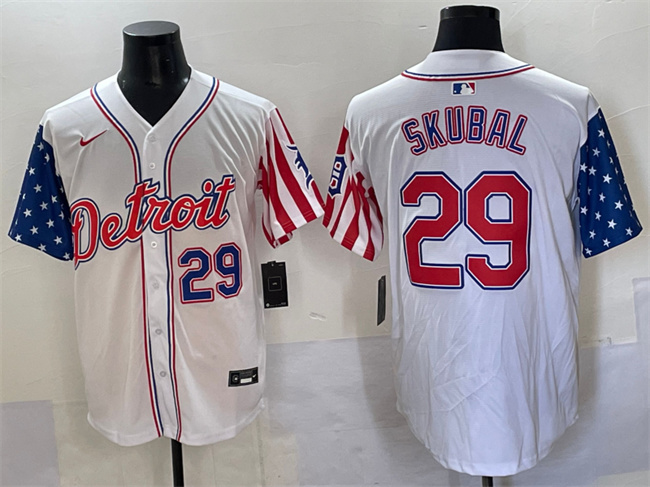 Personalized Men’s Detroit Tigers #29 Tarik Skubal White 2025 Memorial Day Premier Limited Stitched Baseball Jersey