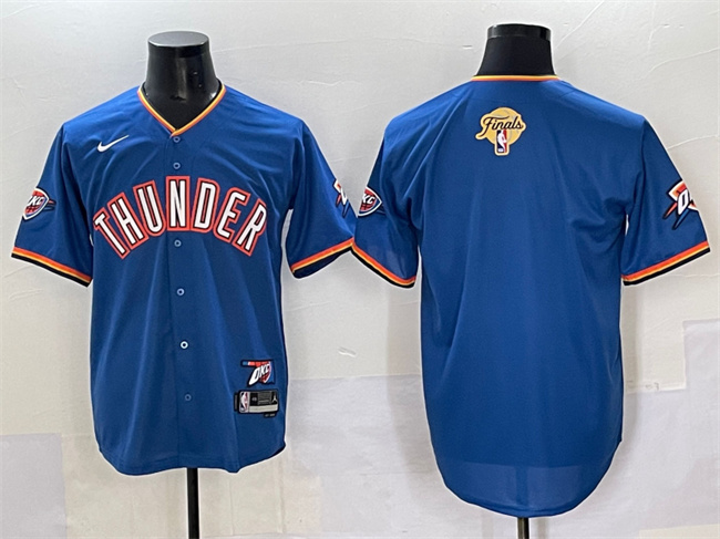Personalized Men’s Oklahoma City Thunder Blank Blue 2025 Finals Stitched Baseball Jersey