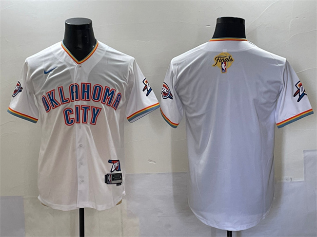 Personalized Men’s Oklahoma City Thunder Blank White 2025 Finals Stitched Baseball Jersey