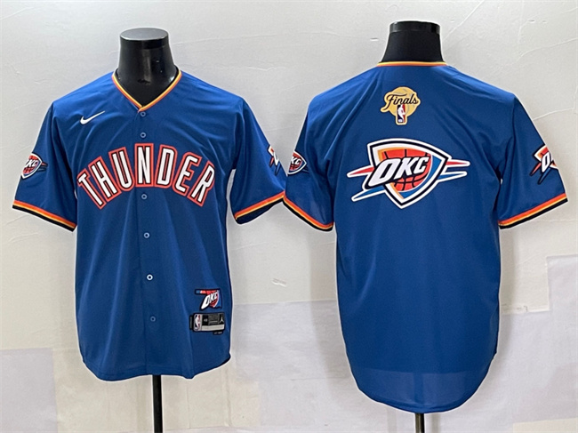 Personalized Men’s Oklahoma City Thunder Team Big Logo Blue 2025 Finals Stitched Baseball Jersey