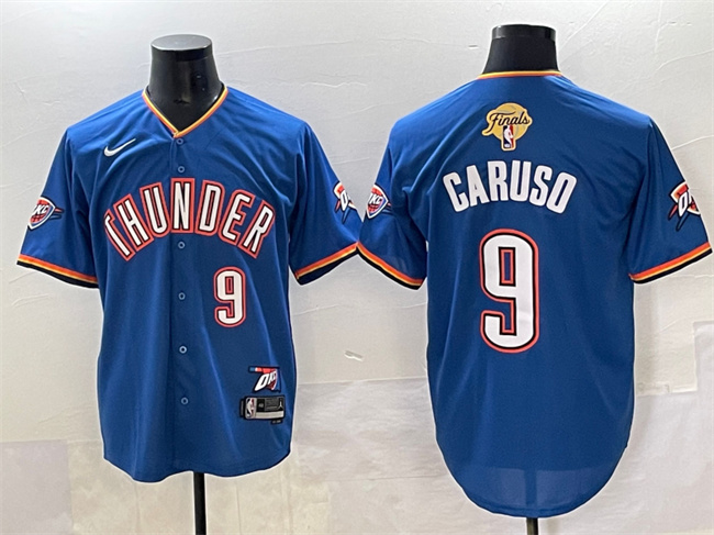 Personalized Men’s Oklahoma City Thunder #9 Alex Caruso Blue 2025 Finals Stitched Baseball Jersey