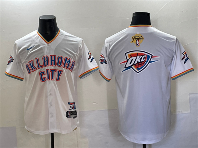 Personalized Men’s Oklahoma City Thunder Team Big Logo White 2025 Finals Stitched Baseball Jersey