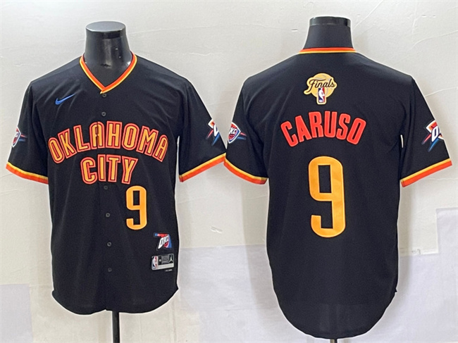 Personalized Men’s Oklahoma City Thunder #9 Alex Caruso Black 2025 Finals Stitched Baseball Jersey