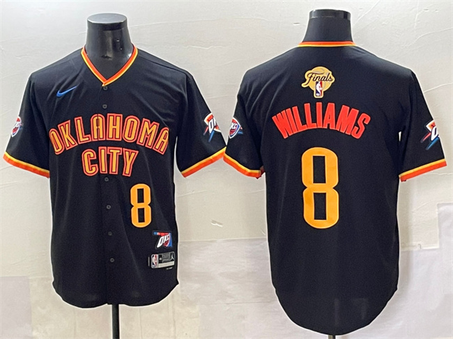 Personalized Men’s Oklahoma City Thunder #8 Jalen Williams Black 2025 Finals Stitched Baseball Jersey