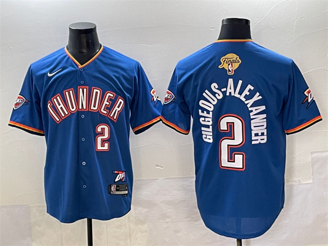 Personalized Men’s Oklahoma City Thunder #2 Shai Gilgeous-Alexander Blue 2025 Finals Stitched Baseball Jersey