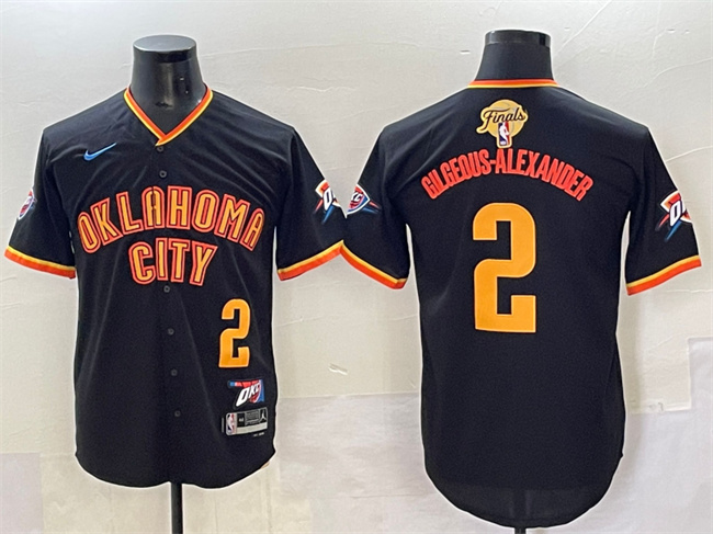 Personalized Men’s Oklahoma City Thunder #2 Shai Gilgeous-Alexander Black 2025 Finals Stitched Baseball Jersey