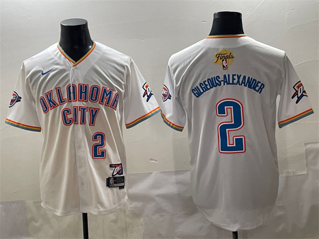 Personalized Men’s Oklahoma City Thunder #2 Shai Gilgeous-Alexander White 2025 Finals Stitched Baseball Jersey