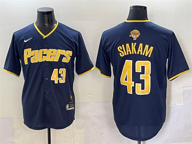 Personalized Men’s Indiana Pacers #43 Pascal Siakam Navy 2025 Finals Stitched Baseball Jersey