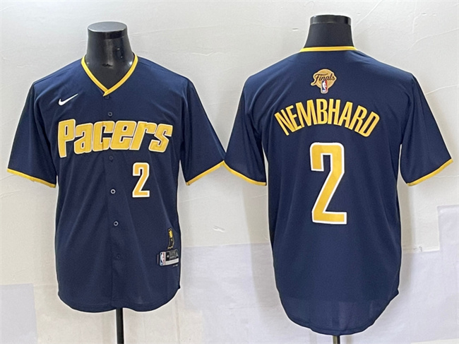 Personalized Men’s Indiana Pacers #2 Andrew Nembhard Navy 2025 Finals Stitched Baseball Jersey