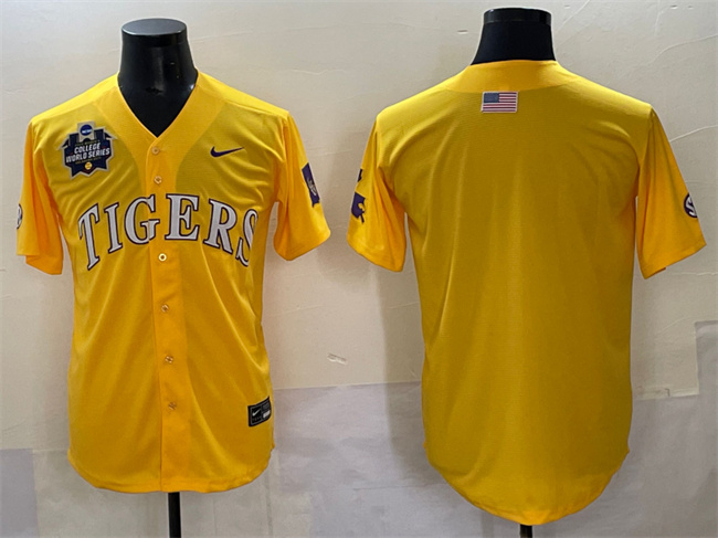 Personalized Men’s LSU Tigers Blank Gold 2025 World Series & SEC Patch Stitched Baseball Jersey