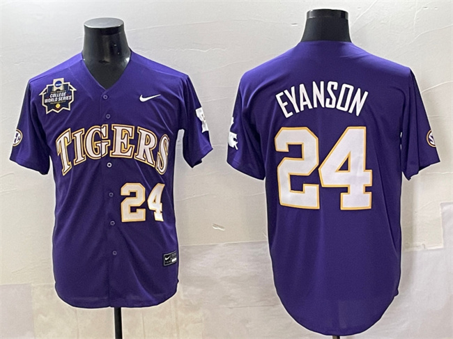 Personalized Men’s LSU Tigers #24 Anthony Eyanson Purple 2025 World Series & SEC Patch Stitched Baseball Jersey