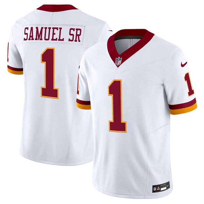 Personalized Men’s Washington Commanders #1 Deebo Samuel Sr. White 2025 F.U.S.E. Throwback Limited Stitched Football Jersey