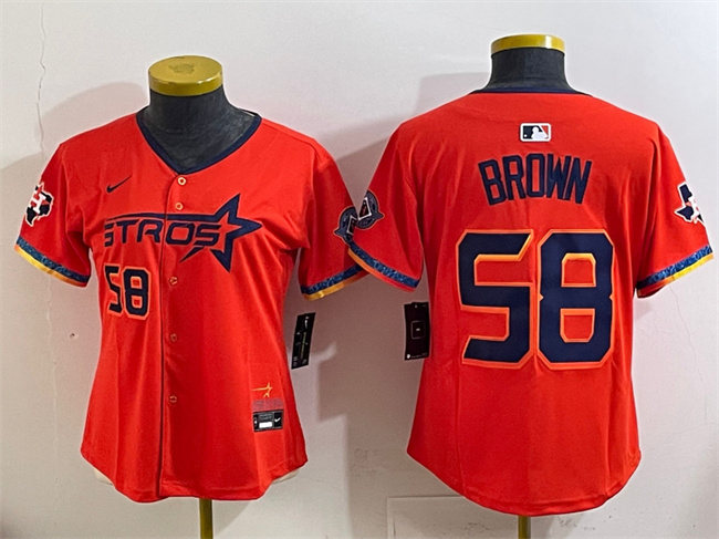 Personalized Women’s Houston Astros #58 Hunter Brown Orange 2025 City Connect With Texas Patch Limited Stitched Baseball Jersey(Run Small)
