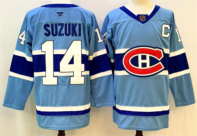 Personalized Men’s Montreal Canadiens #14 Nick Suzuki Blue 2023-24 Reverse Retro Stitched Jersey