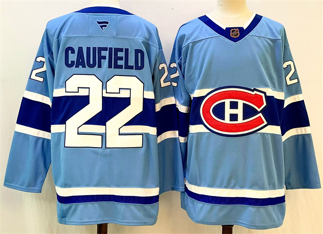 Personalized Men’s Montreal Canadiens #22 Cole Caufield Blue 2024-25 Reverse Retro Stitched Jersey