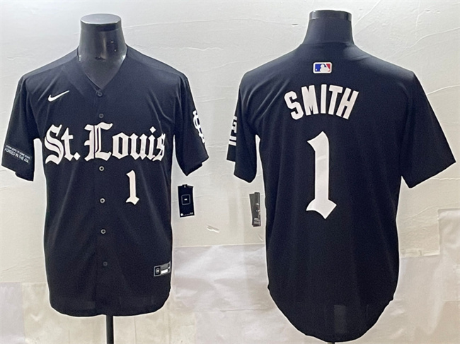 Personalized Men’s St. Louis Cardinals #1 Ozzie Smith Black ‘Gothic Legacy Edition’ Premier Limited Stitched Baseball Jersey