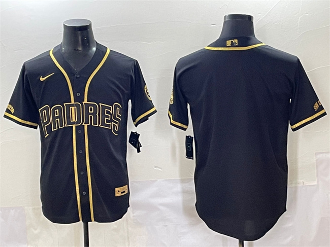 Personalized Men’s San Diego Padres Blank Black Gold Stitched Baseball Jersey