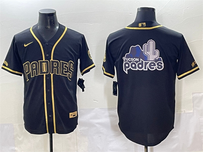 Personalized Men’s San Diego Padres Team Big Logo Black Gold Stitched Baseball Jersey