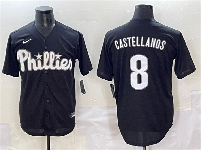 Personalized Men’s Philadelphia Phillies #8 Nick Castellanos Black Lights Out Limited Stitched Baseball Jersey
